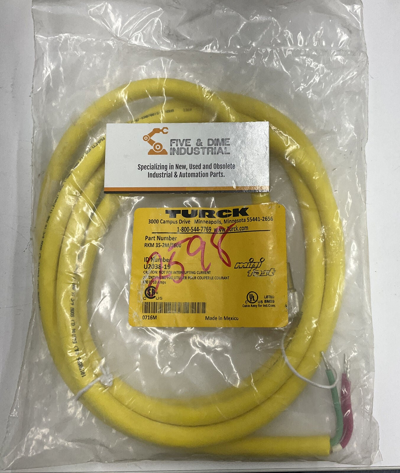 Turck RKM 35-2M/S600 New Mini Fast Cable 3-Pole 2M U2038-19 (CL181)