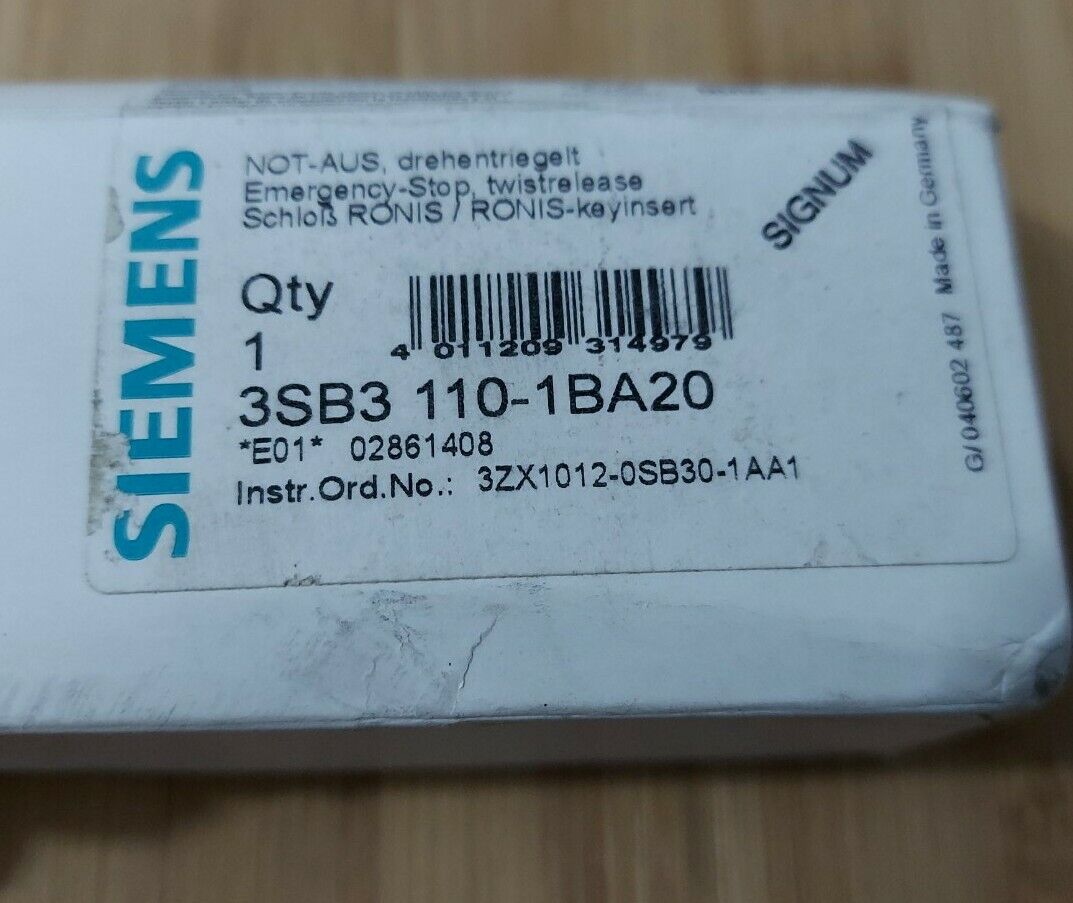 Siemens 3SB3-110-1BA20 Twist / Release Emergency Stop w/ Keys Brand NEW (GR106)