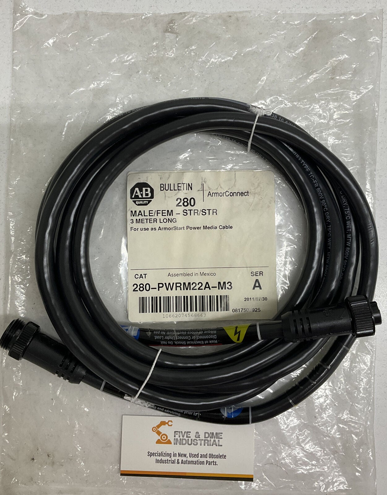 Allen Bradley 280-PWRM22A-M3 ArmorConnect Male/Female Cable 3M (CBL107)