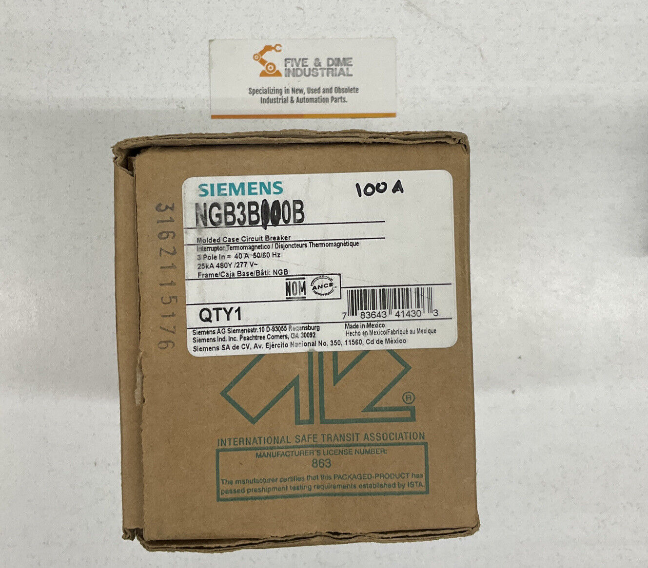 Siemens NGB3B100B  2 Pole 100 AMP 600V 14KA Circuit Breaker (RE252)