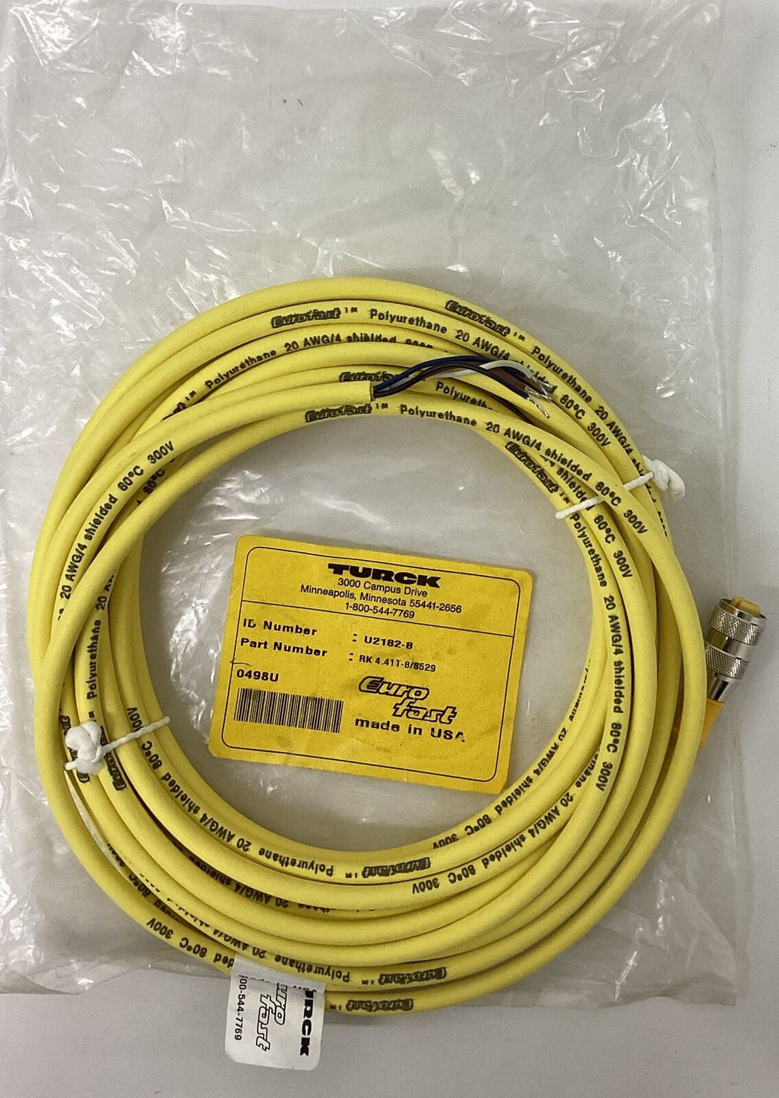 Turck RK4.41T-8/S529 / U2182-8 M12, Male Single End Cable 4-Wire 8M (CBL170)