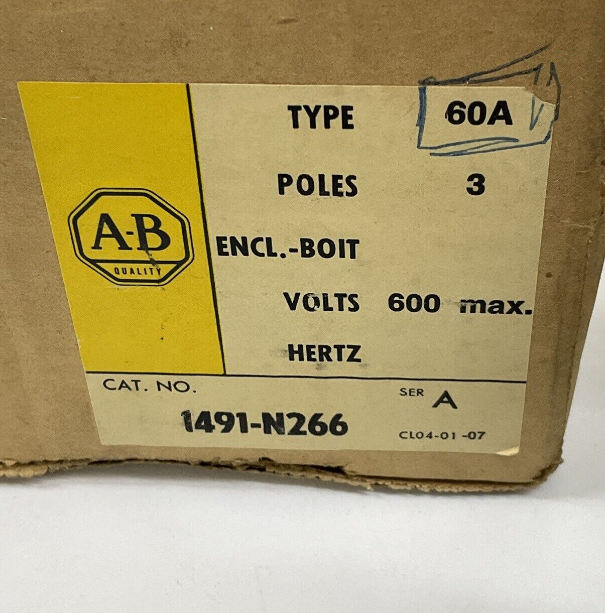 Allen Bradley 1491-N266 Ser. A Fuse Block 60A Class H&J Fuse 600V 3 Pole (OV116)