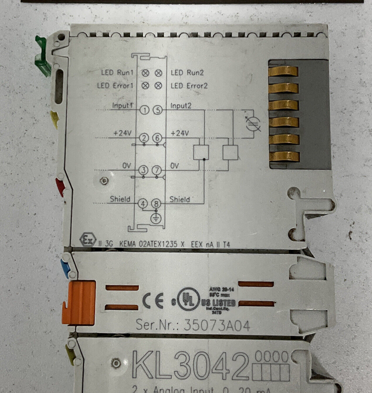 Beckhoff KL3042 2x Analog Input Module 0-20mA, Single Ended, 50 Ohm (CL130)