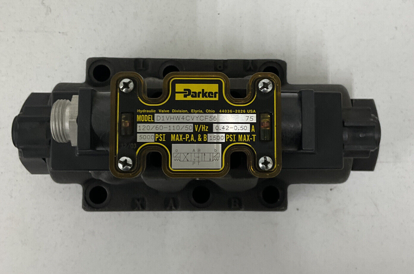 Parker D61VWC4YCF56-75  DMHW4CYCF56-75  Hydraulic Valve 120VAC (OV129)