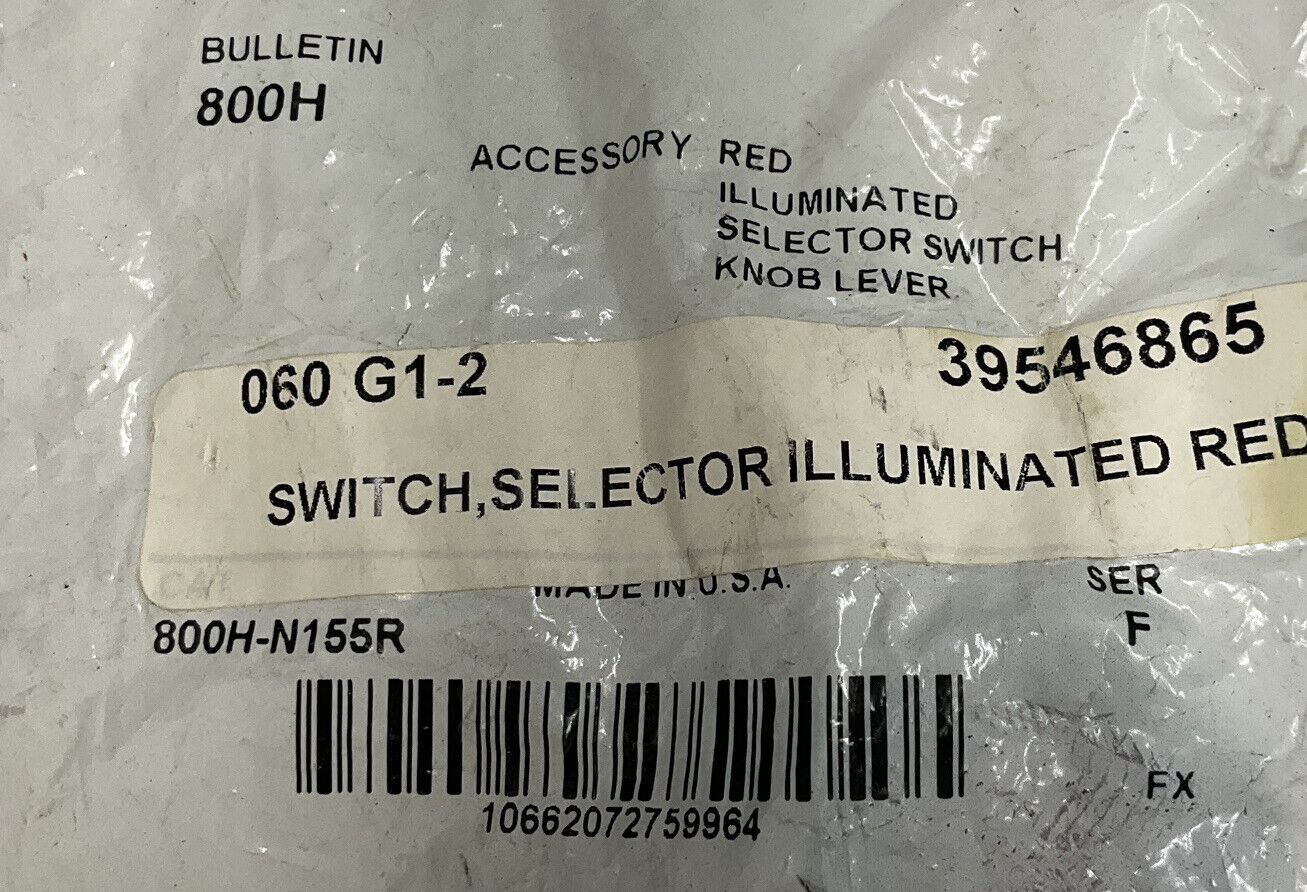 Allen Bradley 800T-N155R Red Illuminated Selector Switch (BL181)