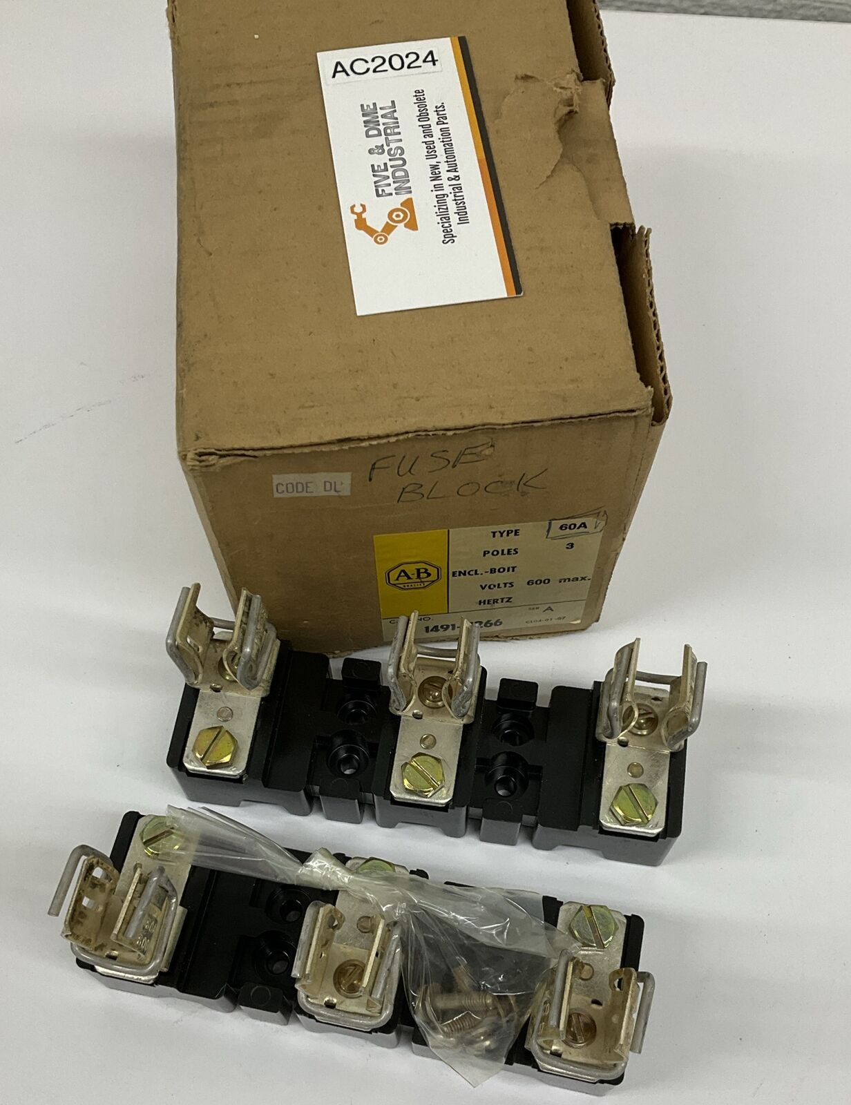 Allen Bradley 1491-N266 Ser. A Fuse Block 60A Class H&J Fuse 600V 3 Pole (OV116)