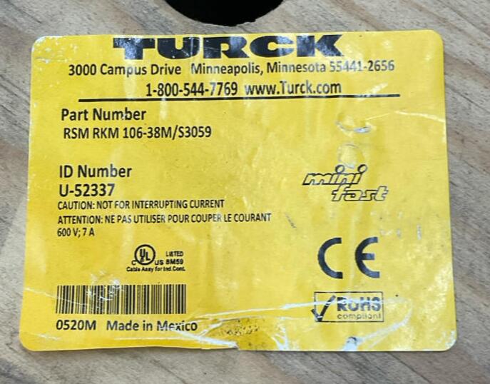 Turck RSM-RKM-106-38M/S3059 M/F 10-Pin Cable1-1/8" Minifast - 0