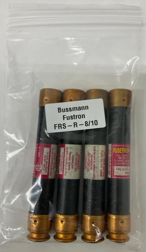 Bussmann Fusetron FRS-R-8/10 Lot of 4 Fuses Time Delay