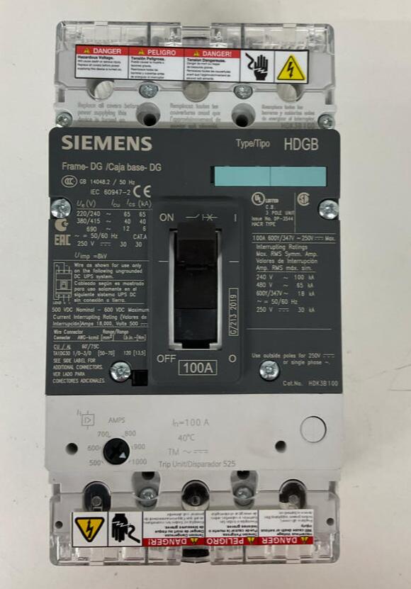 Siemens HDK3B100F HDGB Type 100-Amp Circuit Braker w/ Shunt