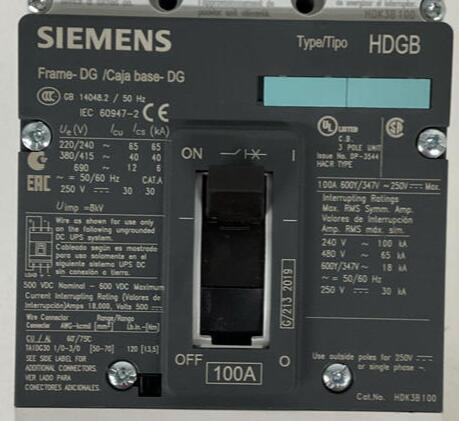 Siemens HDK3B100F HDGB Type 100-Amp Circuit Braker w/ Shunt