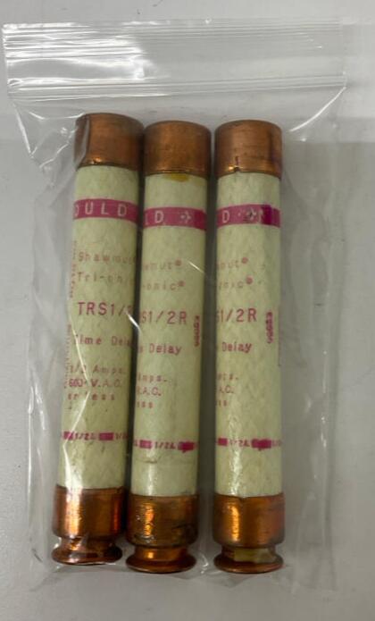 Gould Shawmut TRS1/2R Lot of 3 1/2-Amp Time Delay Fuses 600VAC