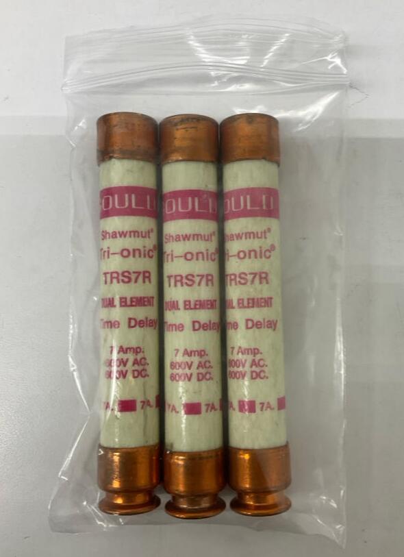 Gould Shawmut TRS7R 7-Amp Lot of 3 Time Delay fuses 600VAC/DC