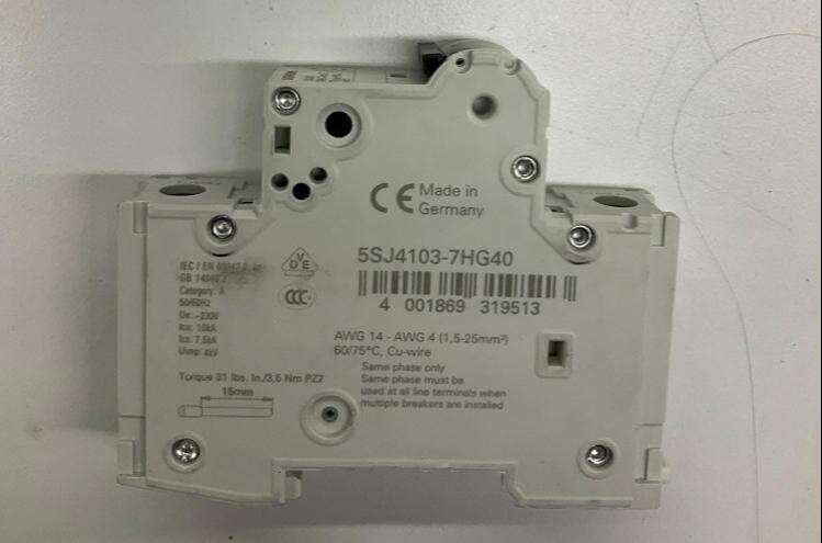 Siemens 5SJ4103-7HG40 3-Amp Circuit Breaker 60VDC, 240VAC