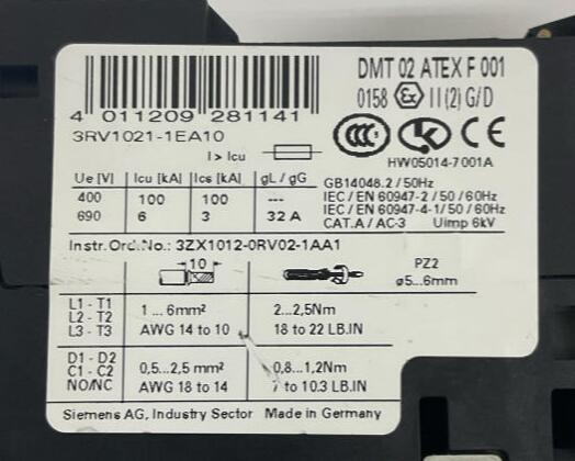 Siemens  3ZX1012-0RV02-1AA1  2.8-4 Amp Motor Protector Circuit Breaker - 0