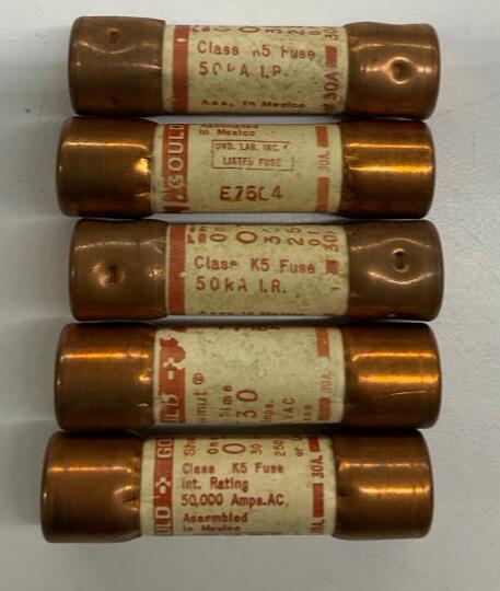 Gould Shawmut OT3O Package of 5 One Time Fuses 250VAC, 30 AMPS