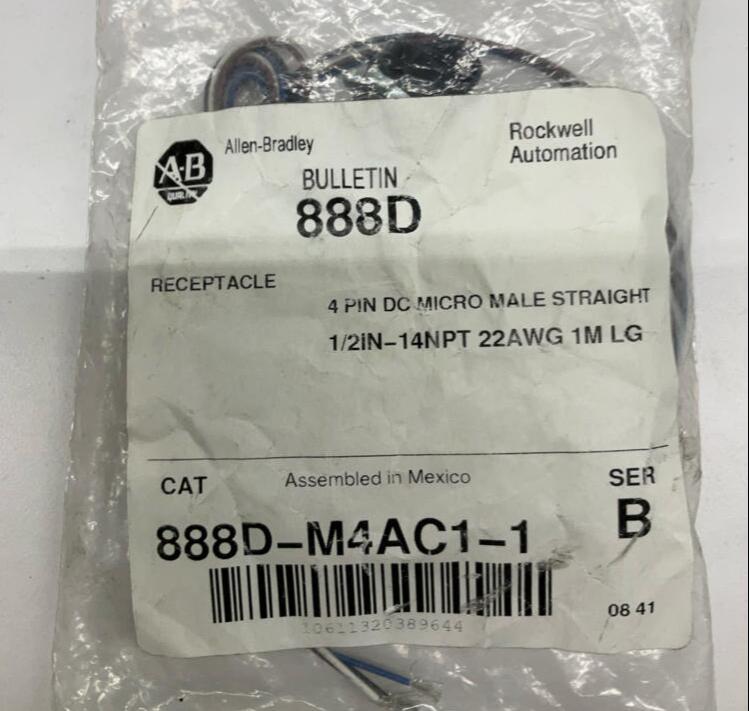 Allen Bradley 888D-M4AC1-1 4-Pin DC Micro Receptacle Male, Straight - 0