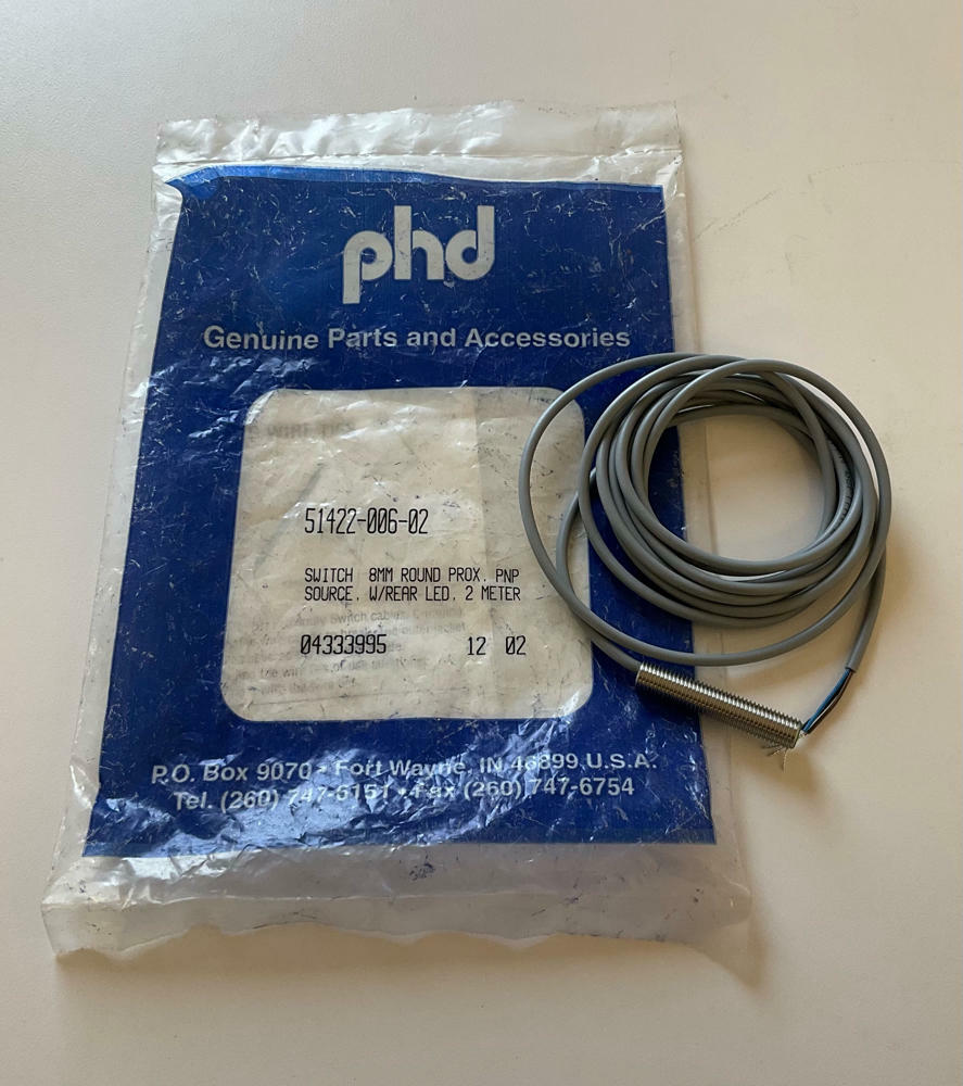 PHD  51422-006-02  8mm Round Proximity Sensor Switch w/ LED 2-Meter - Like New