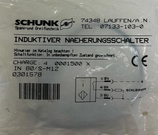 Schunk 0301578 Industrial Proximity Sensor M12 - Like New