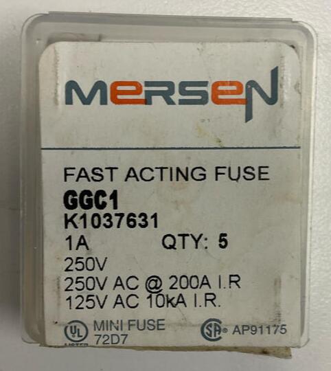 Mersen GGC1 5-Pack 1-Amp Fast Acting Fuses 125/250 VAC - Like New