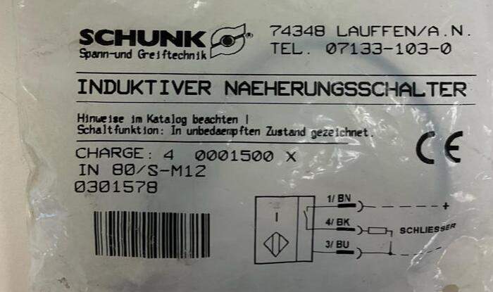 Schunk 0301578 Industrial Proximity Sensor M12 - Like New - 0