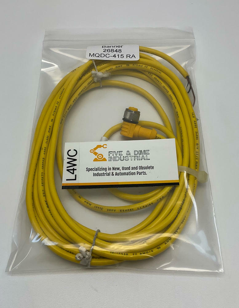 Banner 26848 / MQDC-415  M12 90° Female 4-Pin Single End Cable 5-Meters - Like New