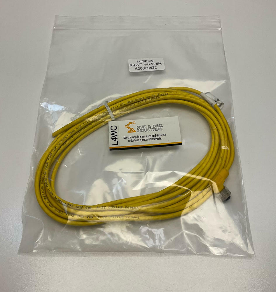 Lumberg  RKWT-4-633/5M  M12, 4-Wire 90° female Single End Cable 5-Meters - Like New