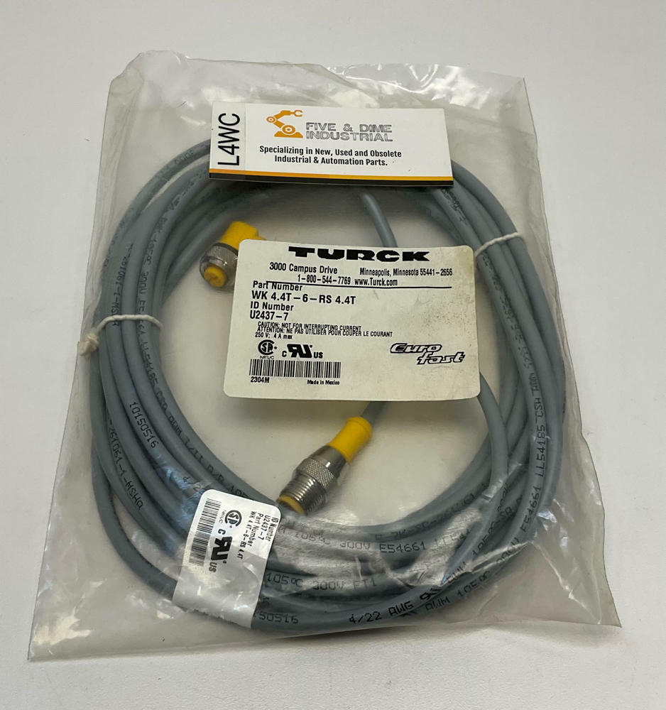 Turck  WK4.4T-6-RS-4.4T / U2437-7  4-Pole, 4-Wire 90° Female x Str Male - Like New