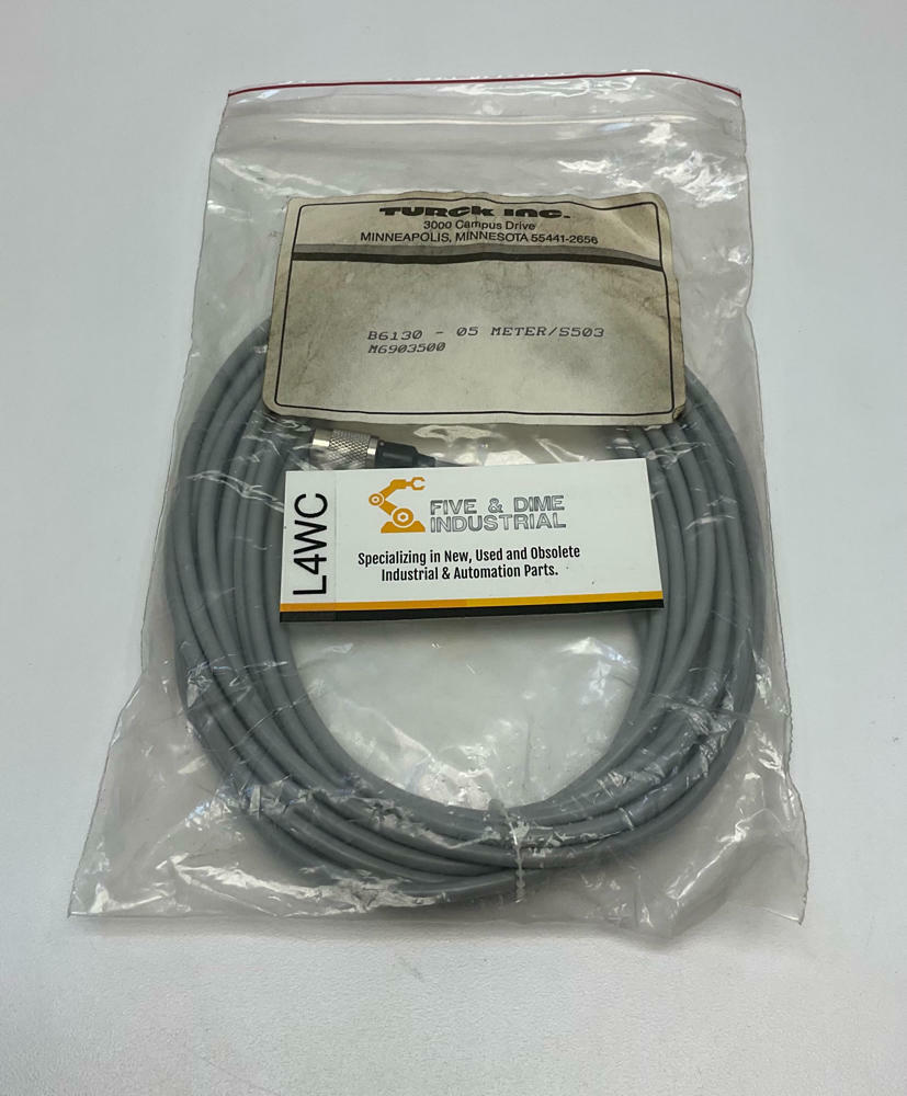 Turck  B6130-05  3-Pin, 3-Wire Straight Female Single End Cable 5-Meters - Like New