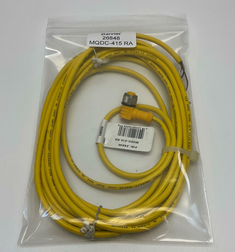 Banner 26848 / MQDC-415  M12 90° Female 4-Pin Single End Cable 5-Meters - Like New - 0