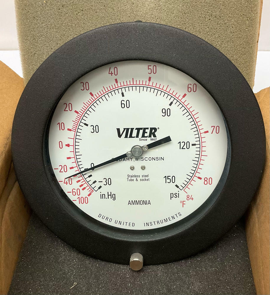 Vilter Duro United 1204J 6" Dial Ammonia Gauge 30-0-150 PSI SS T&S - Like New - 0