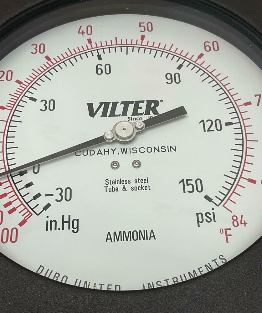 Vilter Duro United 1204J 6" Dial Ammonia Gauge 30-0-150 PSI SS T&S - Like New