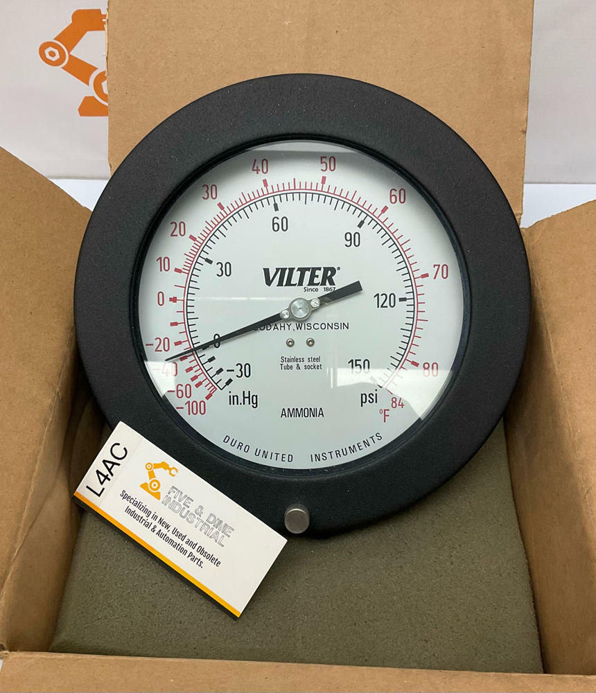 Vilter Duro United 1204J 6" Dial Ammonia Gauge 30-0-150 PSI SS T&S - Like New